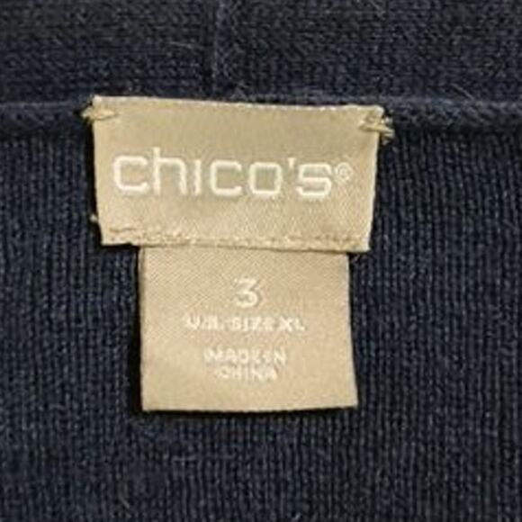 Chico's Sz3 US XL Navy Open Long-sleeved Cardigan Sweater Printed Crepe Back - Picture 2 of 7